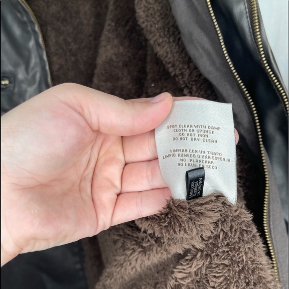 Levi’s Brown Vegan Leather Faux Fur Lined Bomber Jacket Hooded Zip Coat - Picture 12 of 16